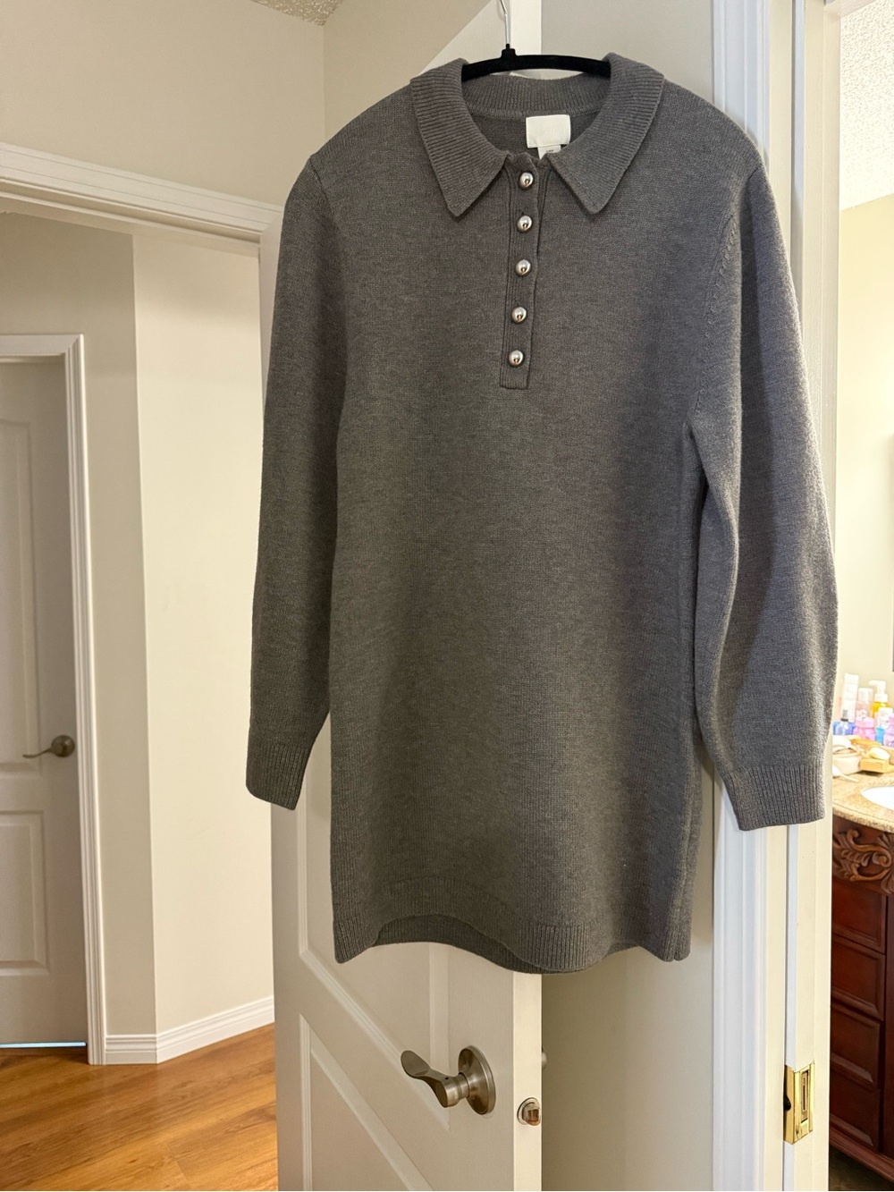 H&M Gray Knit Polo-Style Tunic